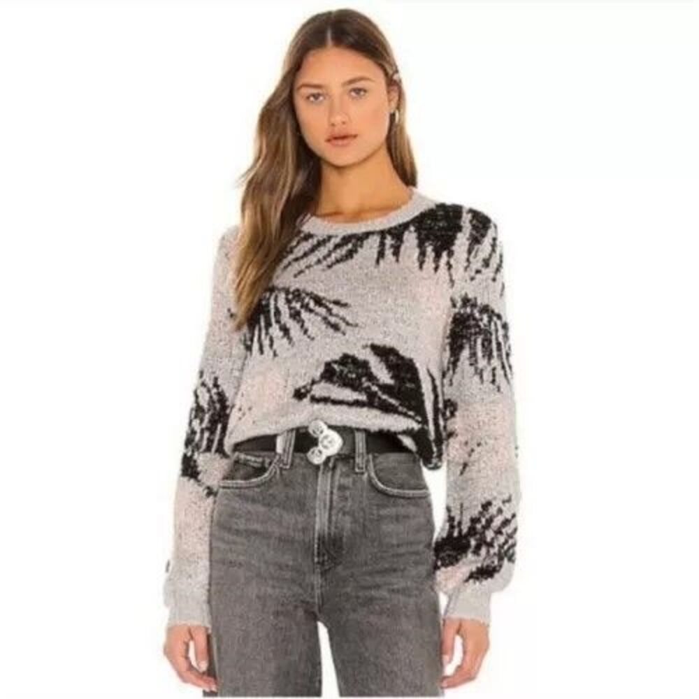 Le Superbe NWT Tropi-Call Pullover Crew Neck in Gray Black Light Pink Small‎